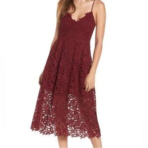 Astr lace midi dress (maroon / burgundy)